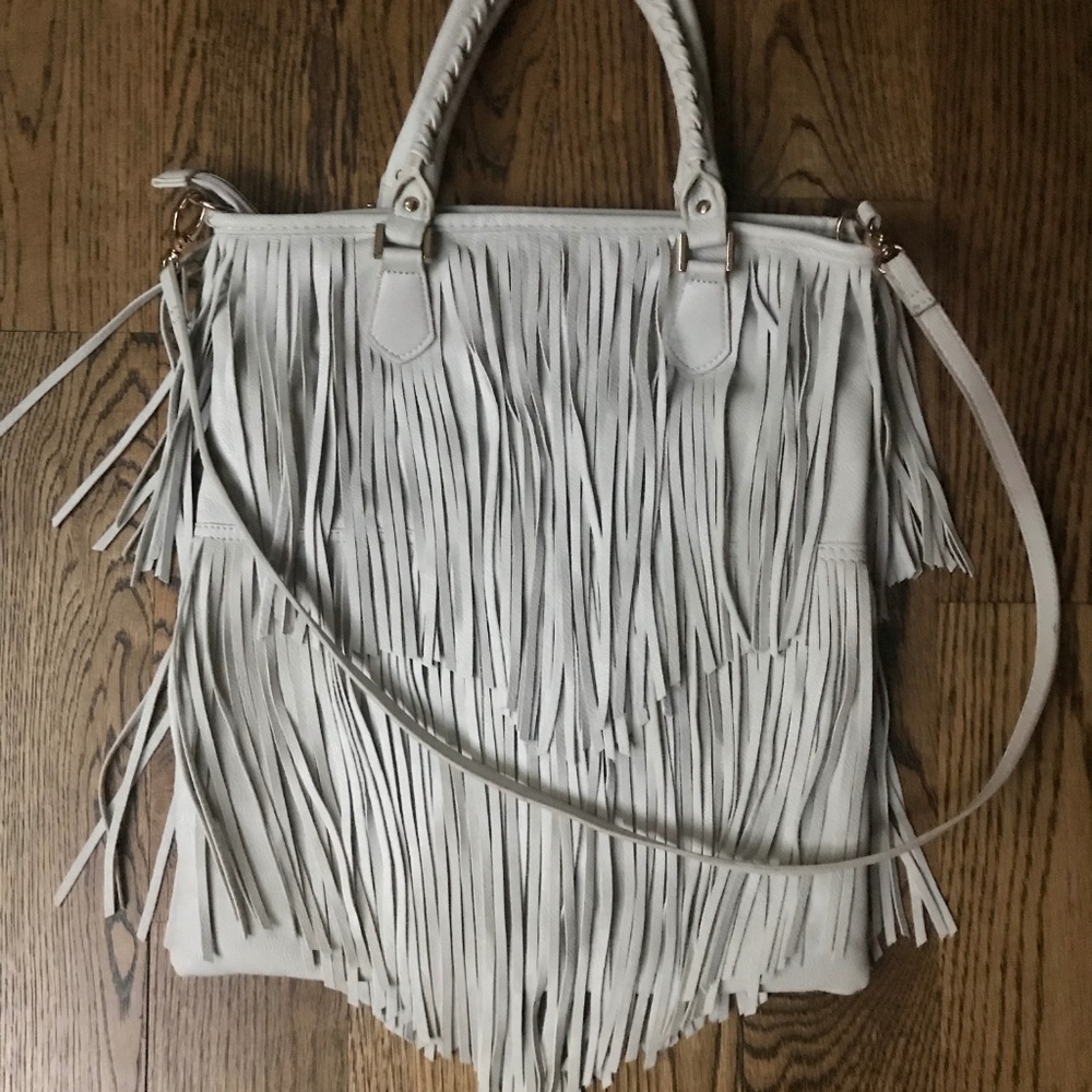 H&M Gray Faux-Leather Fringe/Tassel Purse